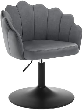 WOLTU Schminktisch Stuhl, Sitzhocker mit Lehne, Samt, Dunkelgrau | Drehhocker, Schminkstuhl Blumenform, Hocker höhenverstellbar drehbar, Metall