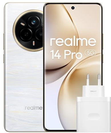 realme 14 Pro 5G Smartphone 12 + 512 GB Handy, Prozessor Dimensity 7300, Akku 5130 mAh Schnellladung 45 W, 120 Hz 6,77 Zoll OLED Display, 50 MP OIS Dreifachkamera, Weiß (mit Adapter)