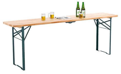 Warmiehomy 217CM Folding Picnic Trestle Beer Table, Outdoor Wooden Camping Table for Patio Backyard Garden Lawn BBQ, 217cm(L) x 49cm(W) x 76cm(H)