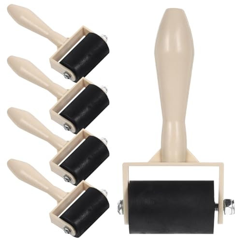 NIYANGLE Rubber Roller for Printmaking, 5pcs 1.9in Art Craft Rollers Plastic Ink Roller Stamping Tool Paint Brush Versatile for Gluing Printing Inking Crafting Art DIY
