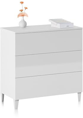duehome | Comoda 3 Cajones, Dormitorio, Modelo Plex, Acabado en Color Blanco Brillo, Medidas: 80 cm (Ancho) x 76 cm (Alto) x 40 cm (Fondo)
