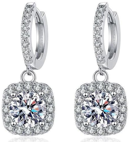 Boucles d'oreilles pendantes en moissanite pour femmes, diamant en moissanite de 1CT, cultivé en laboratoire, plaqué rhodium, boucles d'oreilles en argent, cadeau de bijoux.