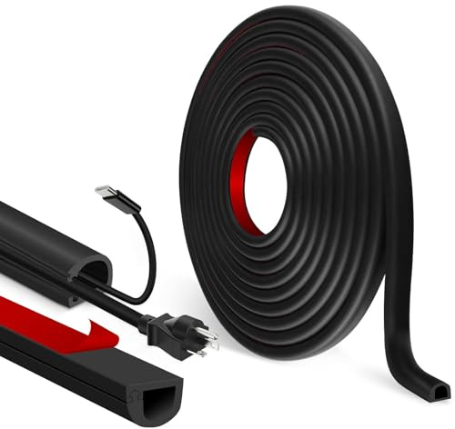 Kabelkanal selbstklebend Kabelbrücke Boden halbrund Kabelkanäle flexibel Kabelschacht flach Kabelabdeckung für Kabel Verstecken und Kabelschutz (Schwarz, 7mm×14mm×3m)