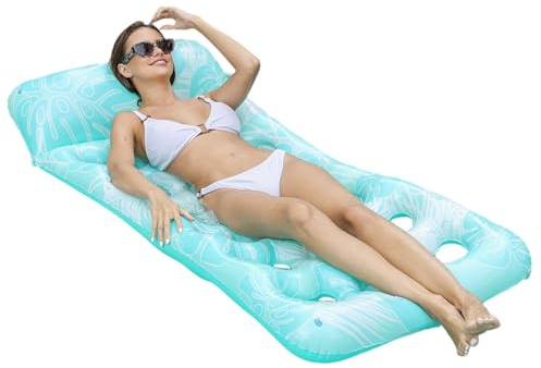 Inflatable Pool Float Lounge for Adult 180 * 90cm, Pool Bed Float with Head Rest, Sun Tanning Pool Floaties Lounger Keep Cool for Beach, Swimming Pool, Lake (Blue)