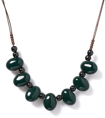 DEJIN Collar de frijoles de cerámica verde oscuro, hecho a mano, vintage, ajustable, minimalista, accesorio artístico 1136