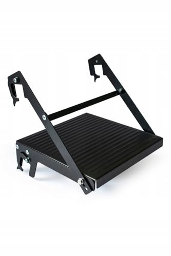 DRABEST – Piattaforma universale in acciaio per scala con rivestimento antiscivolo e sistema di sicurezza – Piattaforma di lavoro/Piatto porta attrezzi – Capacità di carico 150 kg