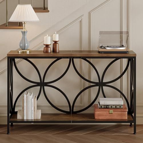 Tohomeor Mesa consola de 120 cm con estante, mesa estrecha para sofá, mesa de pasillo, mesa auxiliar para sofá, diseño único, para entrada, pasillo, salón (marrón, 120 cm)