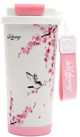 DAWRIS Thermal Mug 520ml, Insulated Coffee Travel Mug, Stainless Steel Travel Cup, Leakproof Tumbler, Portable Coffee Cup with Hidden Straw for Hot and Cold Drinks for Hours (Pink)