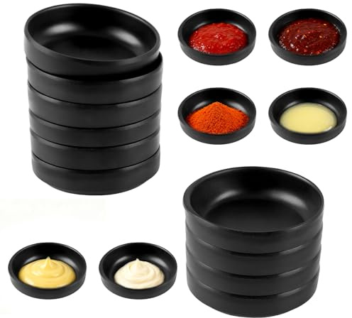 LDXDRU 16 Stück Dipschalen Set, 9 x 2.5 cm Dip Schälchen Set Schwarz, Melamin Rund Kleine Schalen Saucenschälchen Stapelbar für Saucen, Dips, Gewürze, Snacks,Nuss, BBQ Mini Dipschale