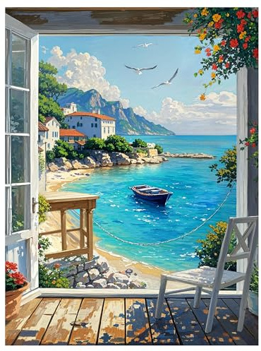 NPCSWXQ Diamant Painting Bilder Meer Strand 30x40cm Diamond Painting Set | Diamant Painting Bilder für Erwachsene Anfänger Ferienhaus am Meer Motiv 20% Extra-Steinen für entspannende Wanddeko Geschenk