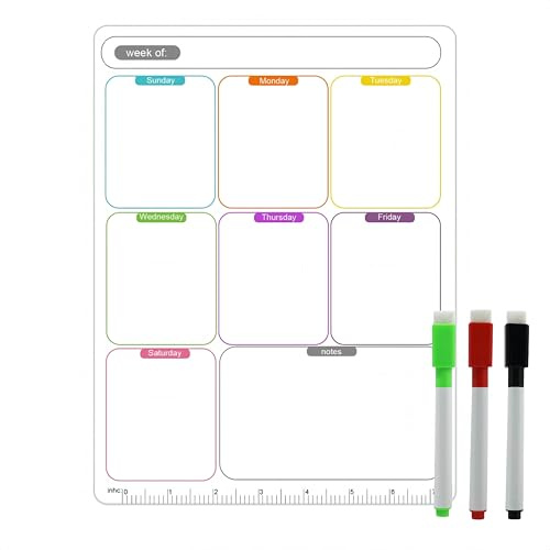 Magnetic Whiteboard Fridge Calendar, Weekly Planner Whiteboard, Dry Wipe Fridge Calendar Whiteboards for Daily Routines Meal Planning and Reminder, 3 Dry Erase Marker Pens Included