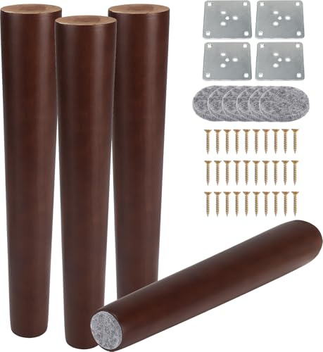 CxutSa 4PCS Wooden Furniture Legs 30cm Solid Wood Sofa Legs 12inch Chair Legs Table Leg Walnut Furniture Replacement Feet with Mounting Plates Screws Non-Slip Mat for Bed Couch Bench TV Cabinet