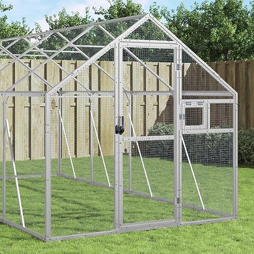 Mokuyary Voliere Silbern 1,79x10x1,85 m Aluminium Vogelkäfig, Vogelbauer Wellensittich käfig, Vogelhaus Vogelheim Nymphensittiche Fink Papageienkäfig