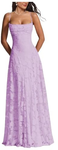Floral Lace Bridesmaid Dresses for Women Long Backless Fomal Gown Spaghetti Straps Wedding Guest Dress Lilac 6