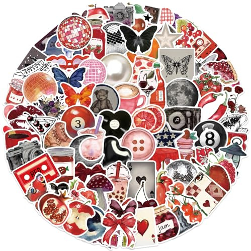 100Pcs Aesthetic Downtown Girls Stickers, Cool Trendy Y2K Stickers, Red and Black Aesthetic Decals for Journal Laptop Scrapbooking, Teens and Girls