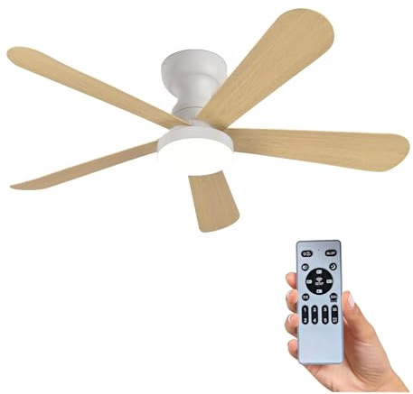 Ventilador de Techo Silencioso con Luz LED 30W, Lámpara Ventilador 106cm con Motor DC, 6 Velocidades y Función Memoria, Mando a Distancia, Ideal para Dormitorio y Salón(ABS Efecto Madera,