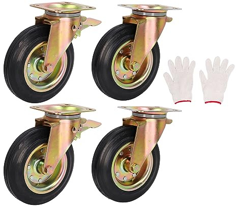 Haofy Ensemble de 4 Roulettes Fixes Durables et Robustes, Roues Industrielles Pivotantes à Plaque de 8 en Caoutchouc avec Frein de Verrouillage pour établi de Chariot, Absorbant les Chocs et