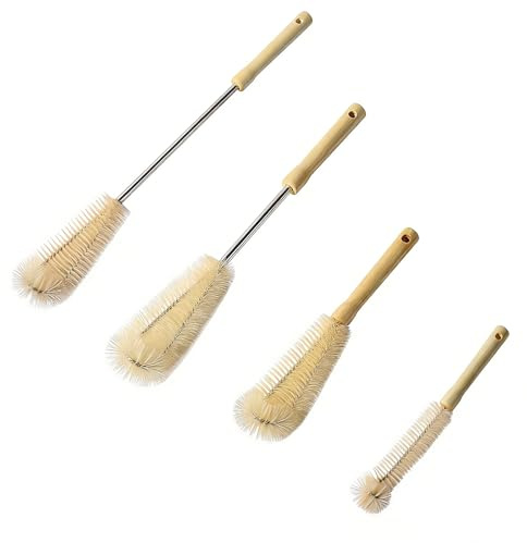 4 PCS Bottle Brush,Wooden Different lengths Bottle Brushes Long Handle Soft Bristles for Washing,cup,Wine,Tea Coffee Cup,Water Bottles or Kitchen Appliance Cleaning