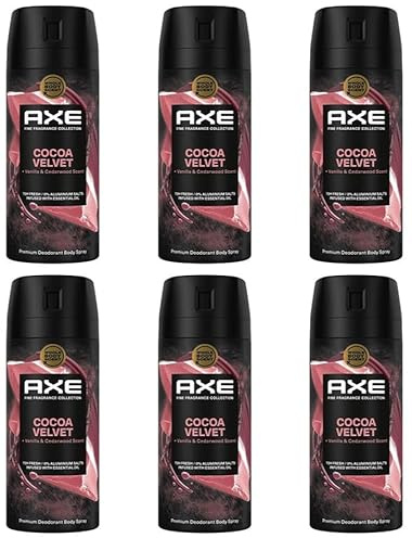6x AXE Premium Bodyspray Cocoa Velvet 72H Fresh Bodyspray ohne Aluminiumsalze,Schutz gegen starkes Schwitzen und Körpergeruch Cocoa Velvet –Next Level Sweet!! 150ml (6er Pack)