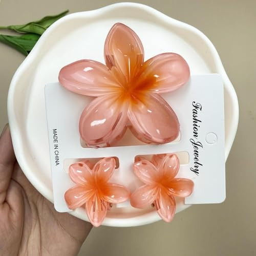 3 Piezas Pinzas de Flores Hawaianas, Pinza Pelo Flor Hawaiana, Accesorios Pelo Mujer Antideslizantes, Sujeción Fuerte, Para Cabello Grueso Y Fino, Naranja