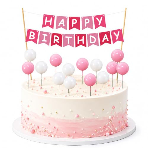 Gleevio Happy Birthday Tortendeko,Mini Girlande Cake Topper Geburtstag | Happy Birthday Deko Torte,Kuchen Deko Geburtstag mit 20 Kugeln für Kinderparty,Babyparty,Mädchen,Einfacher DIY Aufbau
