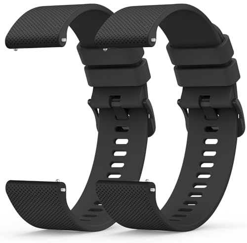 Wanme 20mm 22mm Bracelet de Montre en Silicone, Souple Bracelet de Replacement en Dégagement Rapide avec Boucle en Même Couleur Homme Femme 20mm 22mm (Y-Noir/Noir, 22mm)