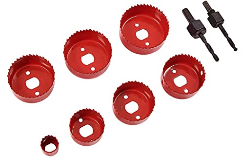 Amtech 9pc Heavy-Duty Hole Saw Set, Hardened Carbon Steel Blades 22 67mm with Arbor for Plasterboard, Wood, Plastic and Thin Sheet Metal Projects.