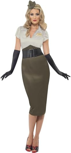 Smiffys, Damen WW2 Armee Pin Up Schätzchen Kostüm, Kleid und Mütze, Größe: 40-42, 38816