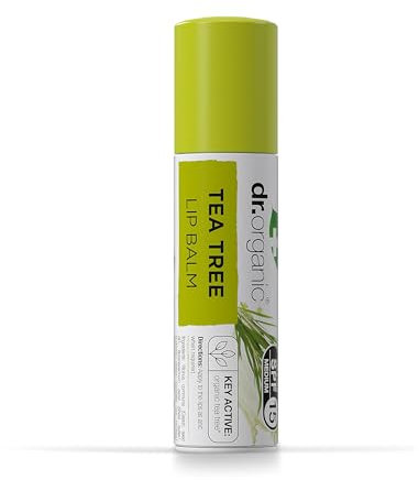 Dr Organic Tea Tree Lip Balm, Moisturising, SPF 15, Mens, Womens, Natural, Vegetarian, Cruelty-Free, Paraben & SLS-Free, Recycled & Recyclable, Organic, 5.7ml, Packaging may vary