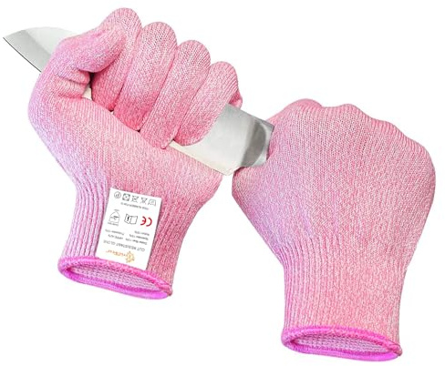Evridwear Cut Resistant Gloves Food Grade Level 5 Kitchen Safety Protection (Medium, Pink)