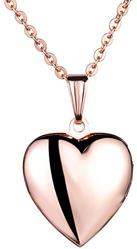 Yumilok Edelstahl Foto Medaillon zum Öffnen Photo Bilder Amulett Roségold/Silberfarben Blau Pink Herzanhänger Halskette Kette mit Anhänger für Damen Mädchen (Roségold-Rosa)