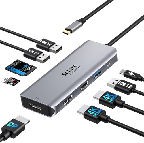 USB C Docking Station Dual Monitor Adapter,USB-C to Dual HDMI Adapter, 9 in 1 Triple Display Displayport Adapter SD TF Card Reader 2USB 2.0, 1 USB 3.0, 100W PD for Dell XPS 13/15, Lenovo Yoga,etc