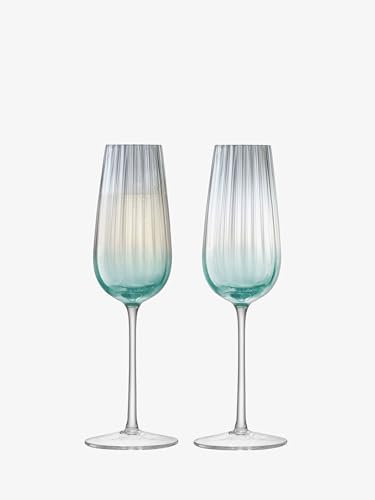 LSA International Dusk Champagne Flute 250 ml Green/Grey | Set of 2 | Mouthblown and Handmade Glass | DU05