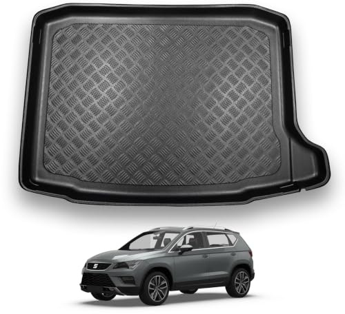NOMAD Boot Liner Mat for Seat Ateca 2016+ [Non-adjustable boot floor] | Tailored PE Car Boot Protector Tray, Waterproof Raised Edge Trunk Mat, Easy Clean Cargo Floor Liner