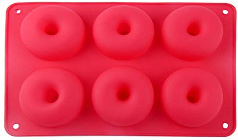 Magik 1-2 Pack Silicone 6 Cavity Donut Mold Donut Mould Pan Baking Tray Bagels Cake Biscuit Muffins Daily Party Events (1, Red)