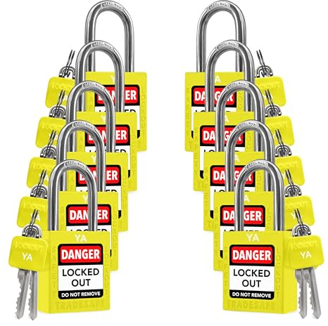 TRADESAFE Lockout Tagout-Schloss-Sets, 10 gelbe gleichschließende, unbegrenzte Gruppierungs-Sicherheitsvorhängeschlösser, 2 Schlüssel pro Schloss, OSHA-konforme Loto-Schlösser, für