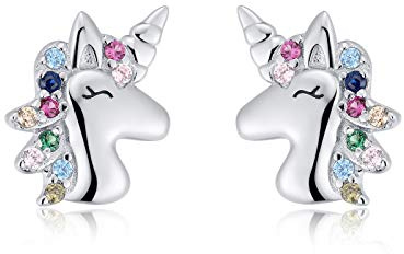 Qings 925 Boucles D'oreilles Animaux en Argent Sterling - Boucles D'oreilles Chat Lune Hypoallergénique, Boucles D'oreilles Papillon avec Zircone Cubique Rose