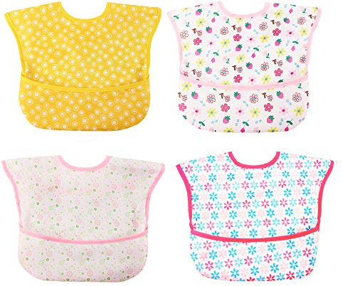 norinori Baby bibs Waterproof Feeding bib - Starter Bib with Catcher Pocket For Todder Infants Washable Soft 4Pac 6-24M