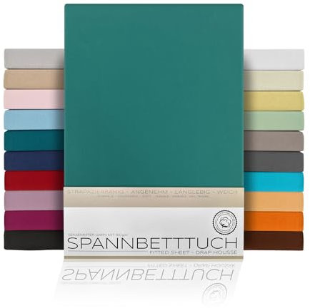 BEAUTEX Spannbetttuch Bettlaken aus Baumwolle, Premium Jersey Stoff 160g/m², Größe und Farbe wählbar (Standard - 90x200x30 cm, Petrol)