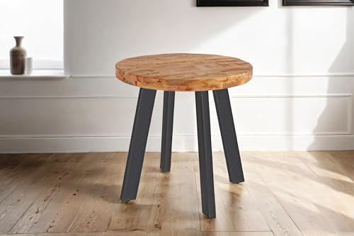 SAM Runder Esstisch Adelina Ø 80 cm Mangoholz 4-Fuß-Gestell schwarz | Holztisch massiv, naturfarben, Used-Look, 50 mm Tischplatte, Metallgestell, Esszimmertisch