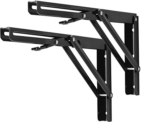 YUMORE Escuadras Abatibles 300mm Soporte de Estante Plegable Pesado Negro | Escuadras para Estanterias de Pared Bisagras Mesa Plegable Bricolaje Ahorrar Espacio, Carga Máxima 150Kg, 2Pcs