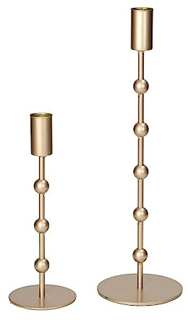 Kerzenleuchter Kimberly 2-tlg. aus Eisen, goldfarben, für Stabkerzen | 2-teiliger Kerzenleuchter aus glänzendem Eisen in Gold mit zwei unterschiedlichen Höhen für moderne Tischdeko.