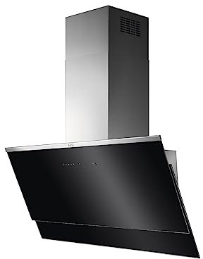 AEG DVE5971HG Dekorative Dunstabzugshaube, vertikales Design, 90 cm, 3 Geschwindigkeiten + intensiv, Leistung 700 m³/h, Breeze-Funktion, 54 dB(A), LED-Leuchten, Rohr enthalten, Glas, Schwarz, Klasse A