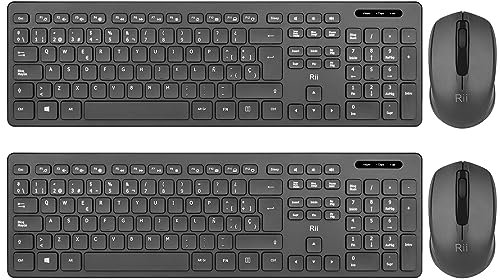 2Pack Rii RK200 Combo Ratón y Teclado Inalámbrico para Android/Windows/Mac/Linux y Otros Dispositivos con USB-QWERTY Español,Color Negro