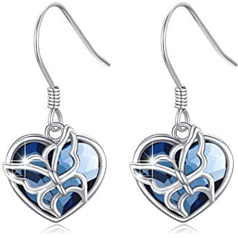 Herz Kristall Ohrringe für Damen 925 Sterling Silber Schmetterling Hänge Ohrringe Schmuck Geschenke für Mädchen Frauen Mutter Freundin