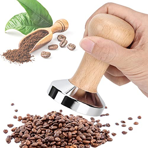 Tamper Espresso, 60mm Acier Inoxydable Café Tamper Manche En Bois Base Plate Café Poudre Presse Marteau Espresso Tamper Outil