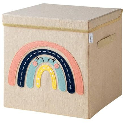 LIFENEY Aufbewahrungsbox mit Deckel und Regenbogen I Spielzeugbox mit Motiv passend für Würfelregale I Ordnungsbox für das Kinderzimmer I Aufbewahrungskorb Kinder
