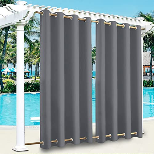 SK Studio Outdoor Vorhang Wasserdicht Outdoorvorhänge mit Ösen Oben und Unten Sonnenschutz Blickdicht Vorhang für Balkon Terrasse Veranda Pergola Gartenlaube 2 Stück Dunkelgrau, 254x213cm