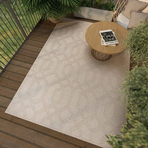 Mazovia Tappeto da Esterno Balcone 80x150cm Crema Geometrico Pelo Corto