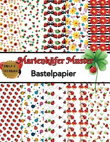 Bastelpapier Muster Marienkäfer: Scrapbooking Papier Käfer Insekten | Din A4, 20 doppelseitige Seiten I Collagen | DIY Karten | Junk Journal Dekor I ... Bastelpapier | Origami | Reisetagebücher